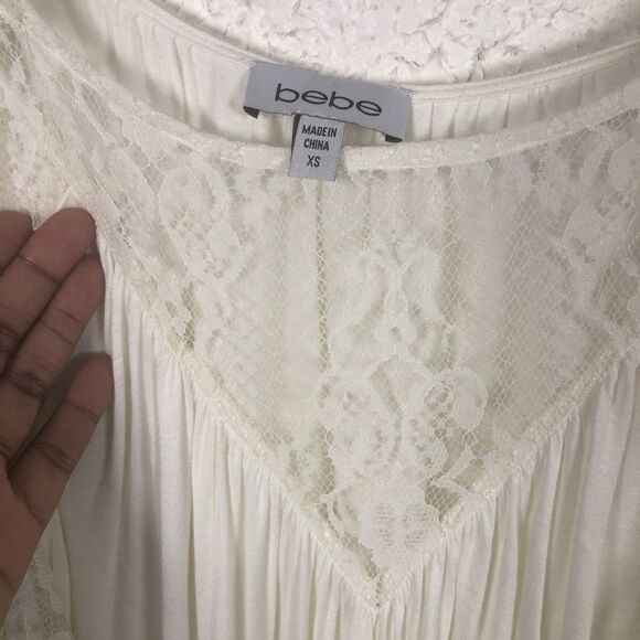 BEBE  XS Cream Lace trim festival  Cottagecore BOHO peasant top - Picture 5 of 7